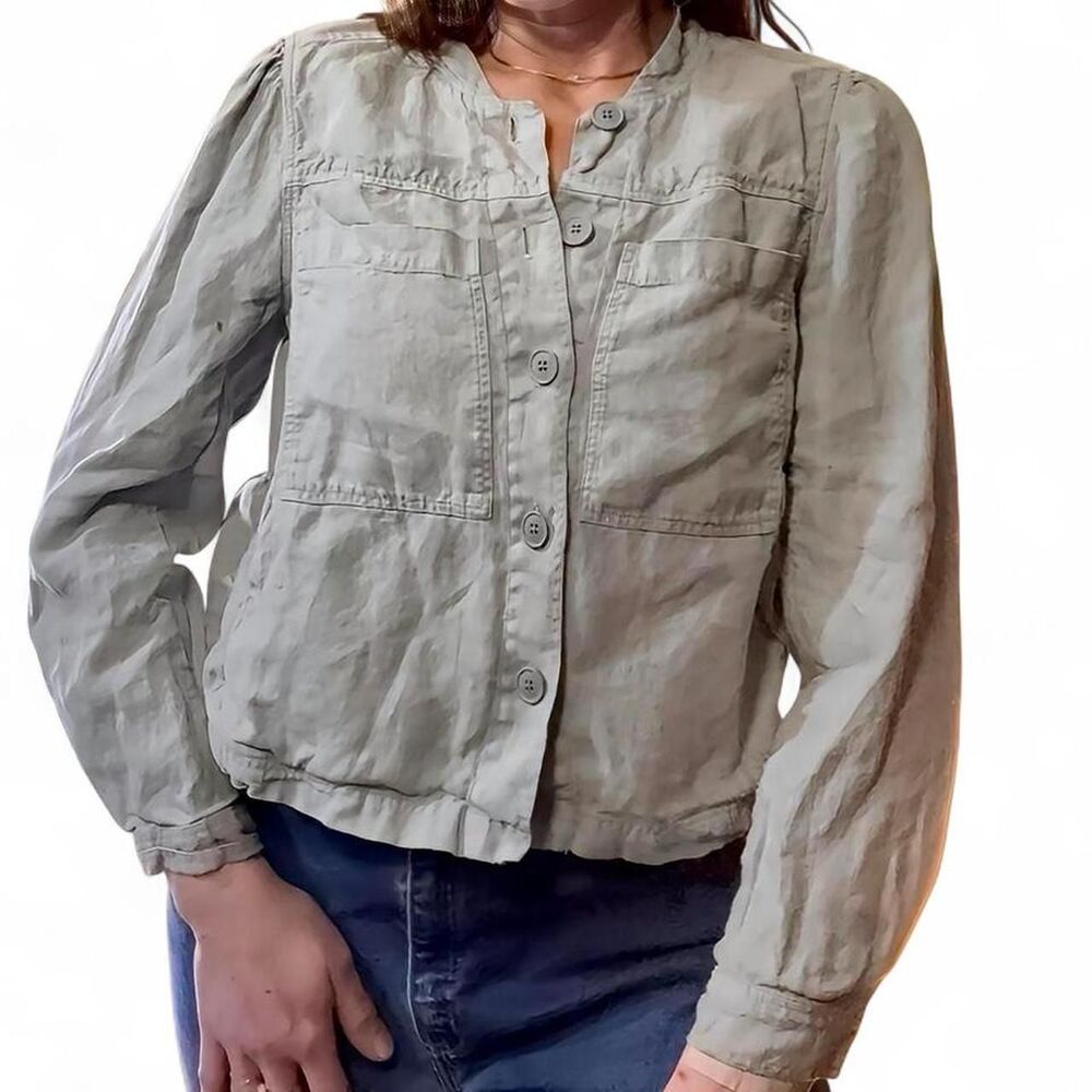 Wrap London Gray Linen Lightweight Utility Style Jacket